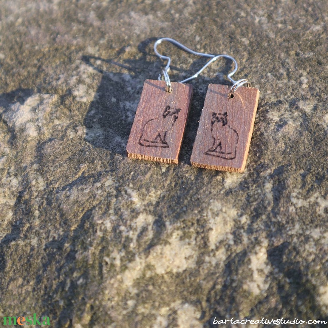 Macskás diófa fülbevaló - ékszer - fülbevaló - fülékszer - Meska.hu