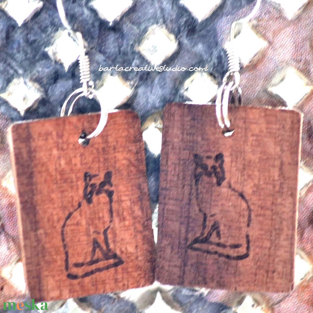 Macskás diófa fülbevaló - ékszer - fülbevaló - fülékszer - Meska.hu