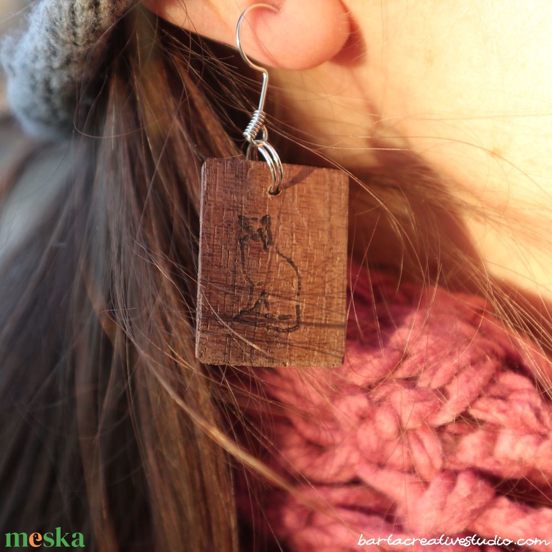 Macskás diófa fülbevaló - ékszer - fülbevaló - fülékszer - Meska.hu
