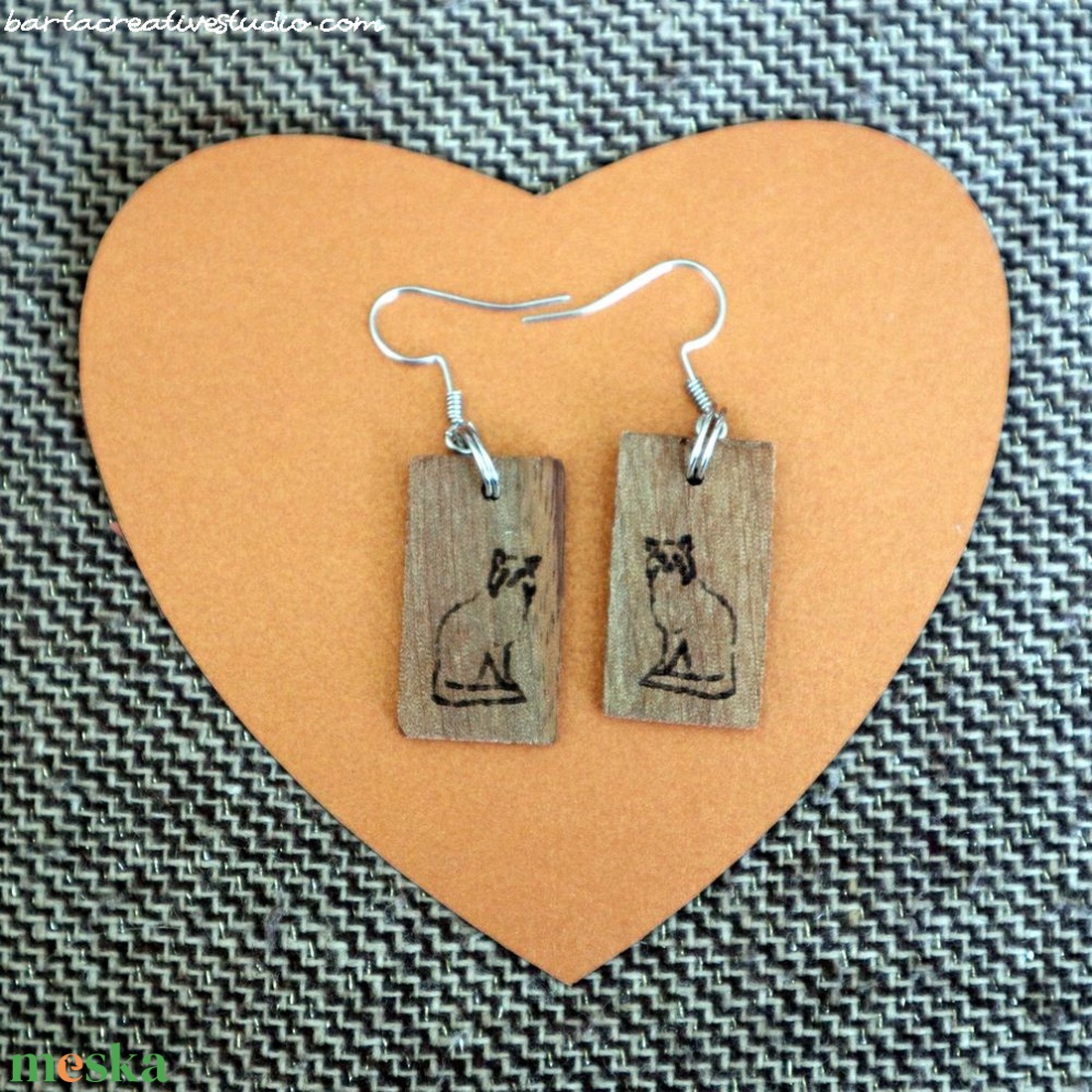 Macskás diófa fülbevaló - ékszer - fülbevaló - fülékszer - Meska.hu