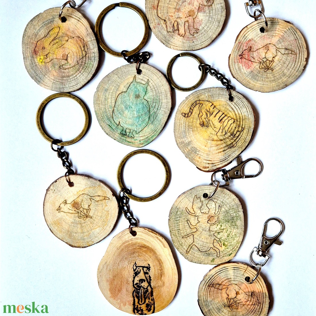 Állatos kulcstartók diófából/fenyőfából - táska & tok - kulcstartó & táskadísz - kulcstartó - Meska.hu