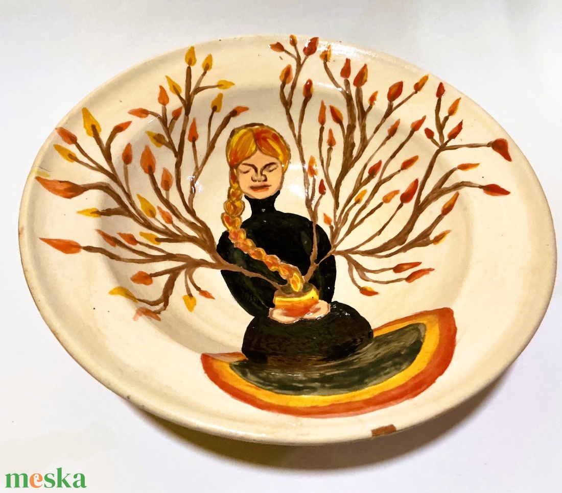 Női mintás kézzel festett mélytányér - otthon & életmód - konyhafelszerelés, tálalás - tálalás - tányér & étkészlet - Meska.hu