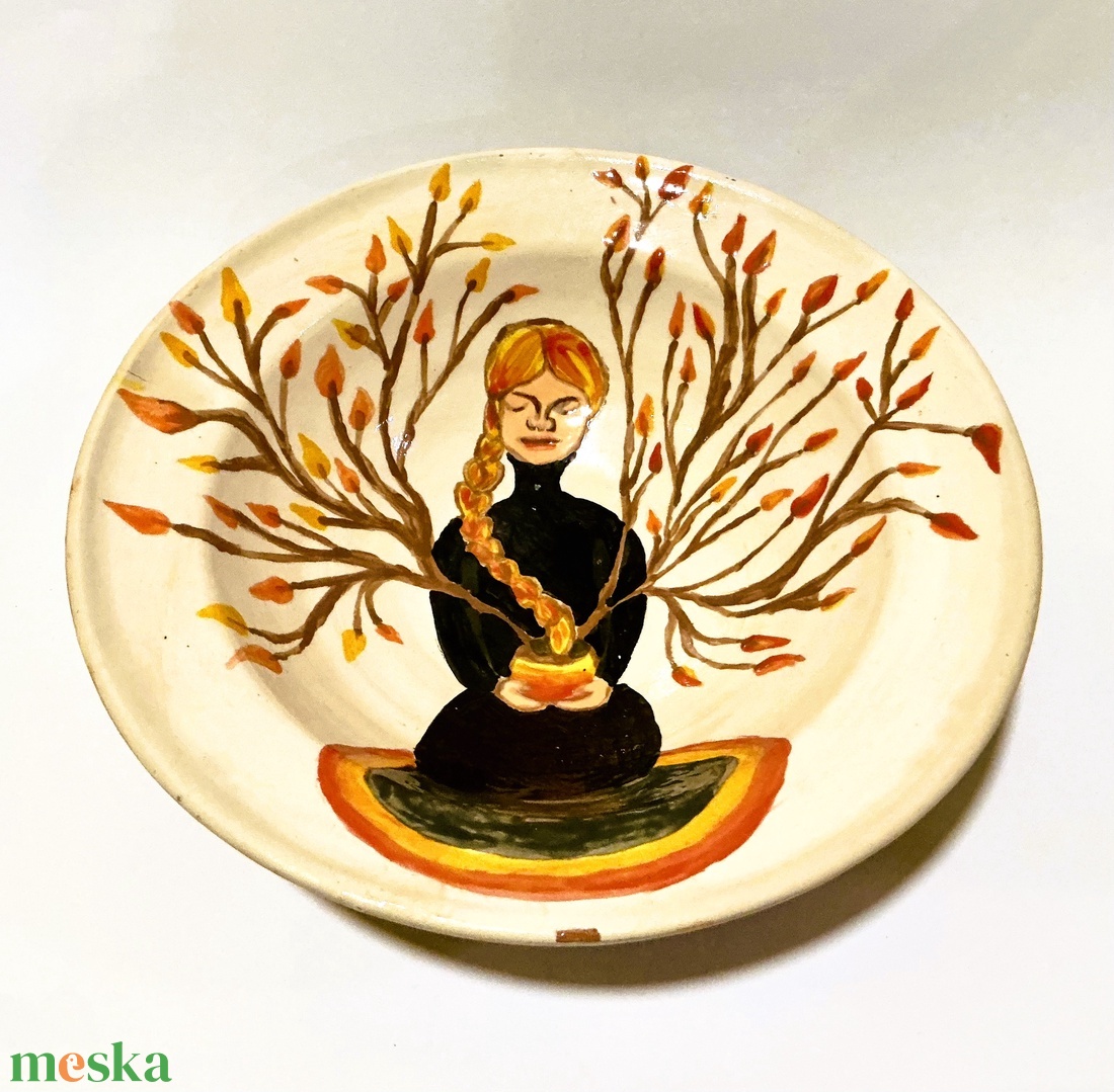 Női mintás kézzel festett mélytányér - otthon & életmód - konyhafelszerelés, tálalás - tálalás - tányér & étkészlet - Meska.hu