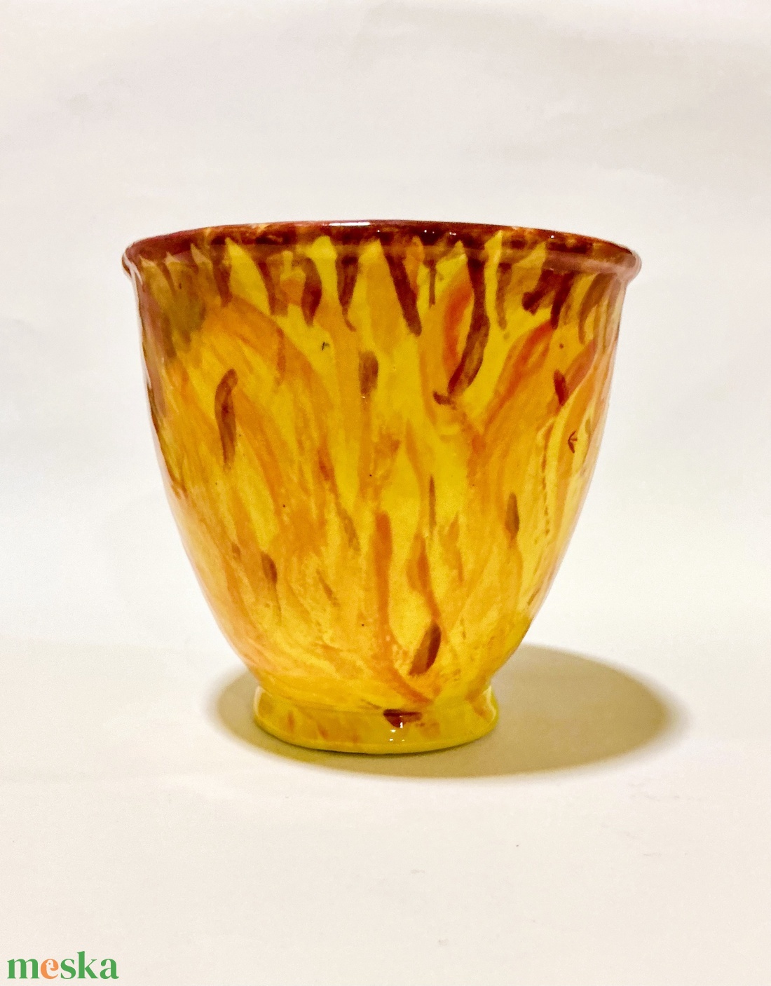 Tűz mintájú, kézzel festett fül nélküli bögre - otthon & életmód - konyhafelszerelés, tálalás - tálalás - bögre & csésze - Meska.hu