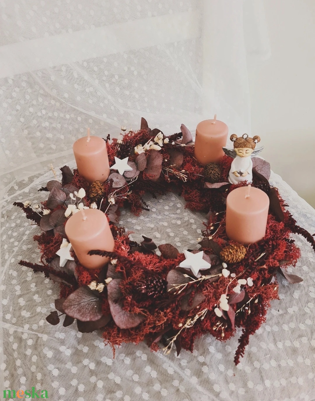 Adventi szárazvirág koszorú - karácsony - adventi díszek - adventi gyertyadíszek és koszorúdíszek - Meska.hu