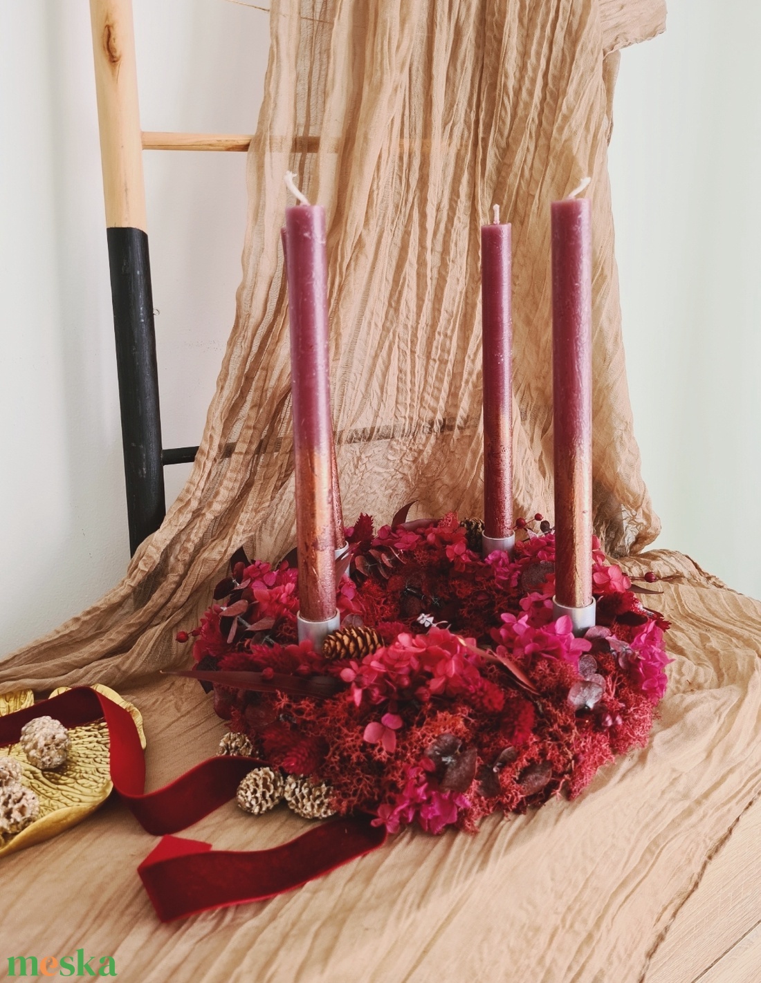 Adventi szárazvirág koszorú - karácsony - adventi díszek - adventi gyertyadíszek és koszorúdíszek - Meska.hu