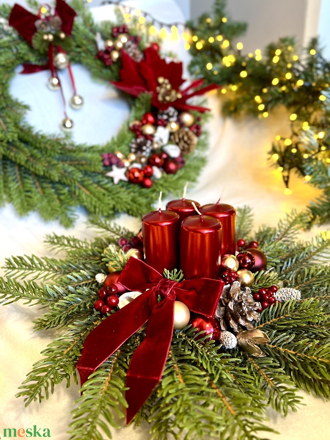 Karácsonyi kopogtató és adventi asztaldísz - karácsony - adventi díszek - adventi gyertyadíszek és koszorúdíszek - Meska.hu