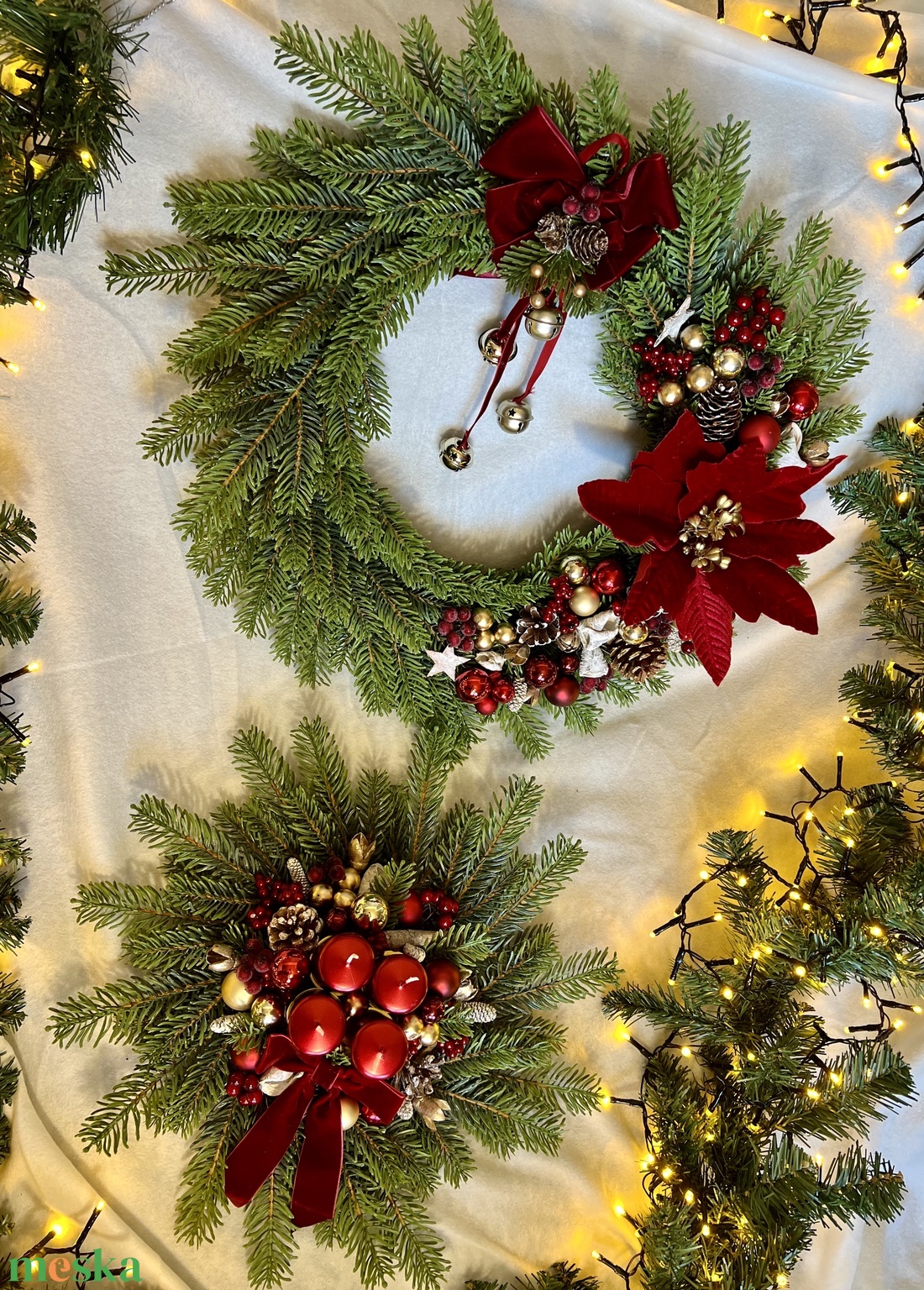 Karácsonyi kopogtató és adventi asztaldísz - karácsony - adventi díszek - adventi gyertyadíszek és koszorúdíszek - Meska.hu