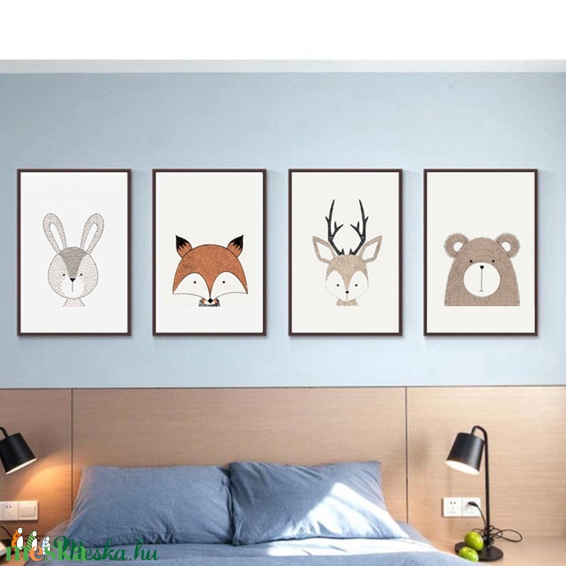 Babaszoba fali dekoráció, maci, szarvas, róka, nyuszi, farkas fali kép A4 méretben - otthon & lakás - dekoráció - kép & falikép - poszter - Meska.hu