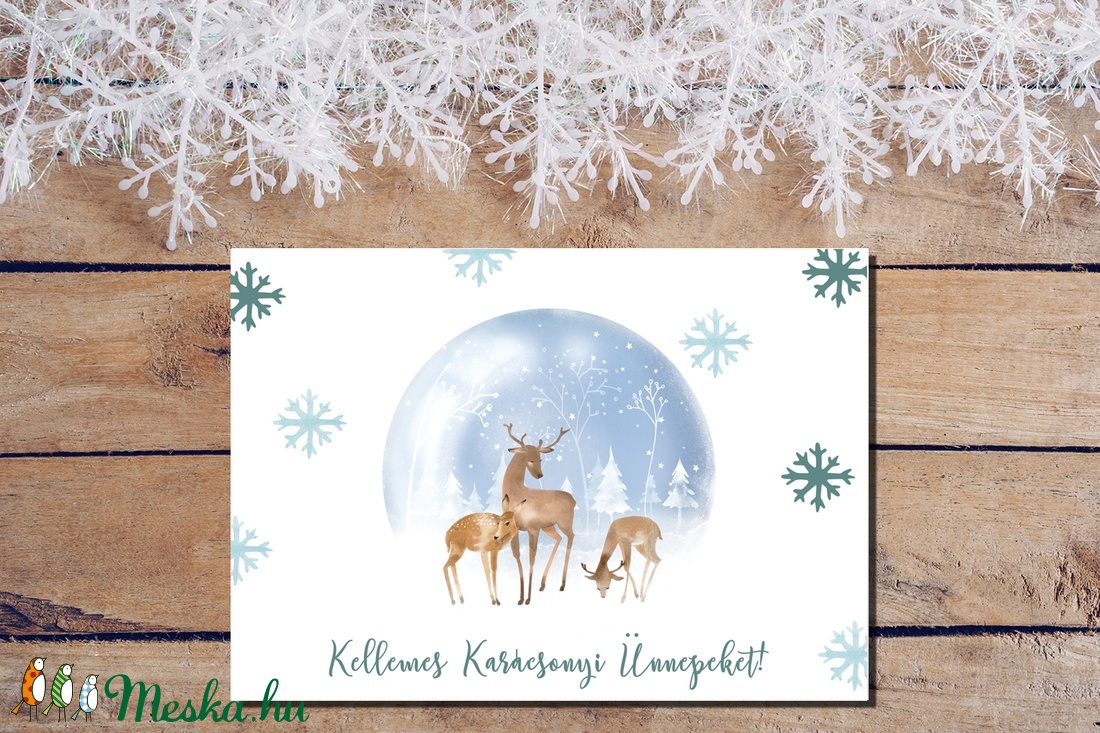 Karácsonyi képeslap - Állatos, őzike, szarvas díszgömb- Boldog Karácsonyt, Kellemes Karácsonyi Ünnepeket! - karácsony - karácsonyi ajándékozás - karácsonyi képeslap, üdvözlőlap, ajándékkísérő - Meska.hu