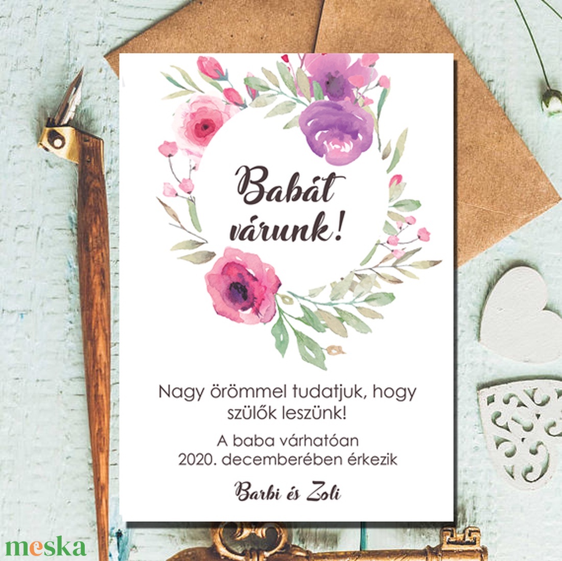 Babát várunk képeslap - Baba bejelentés - bababejelentő képeslap  - otthon & lakás - papír írószer - képeslap & levélpapír - Meska.hu