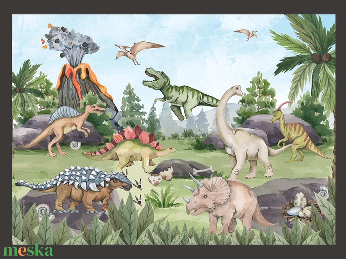 Dinoszauruszos poszter 50x70 cm - gyerekszoba dekoráció, kedves dínós dizájnnal - otthon & lakás - dekoráció - kép & falikép - poszter - Meska.hu