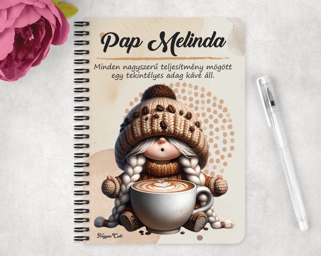 Személyre szabható kávés manó lány - Imádom a kávét mintás A5-ös füzet - otthon & életmód - papír, írószer - jegyzetfüzet & napló - Meska.hu