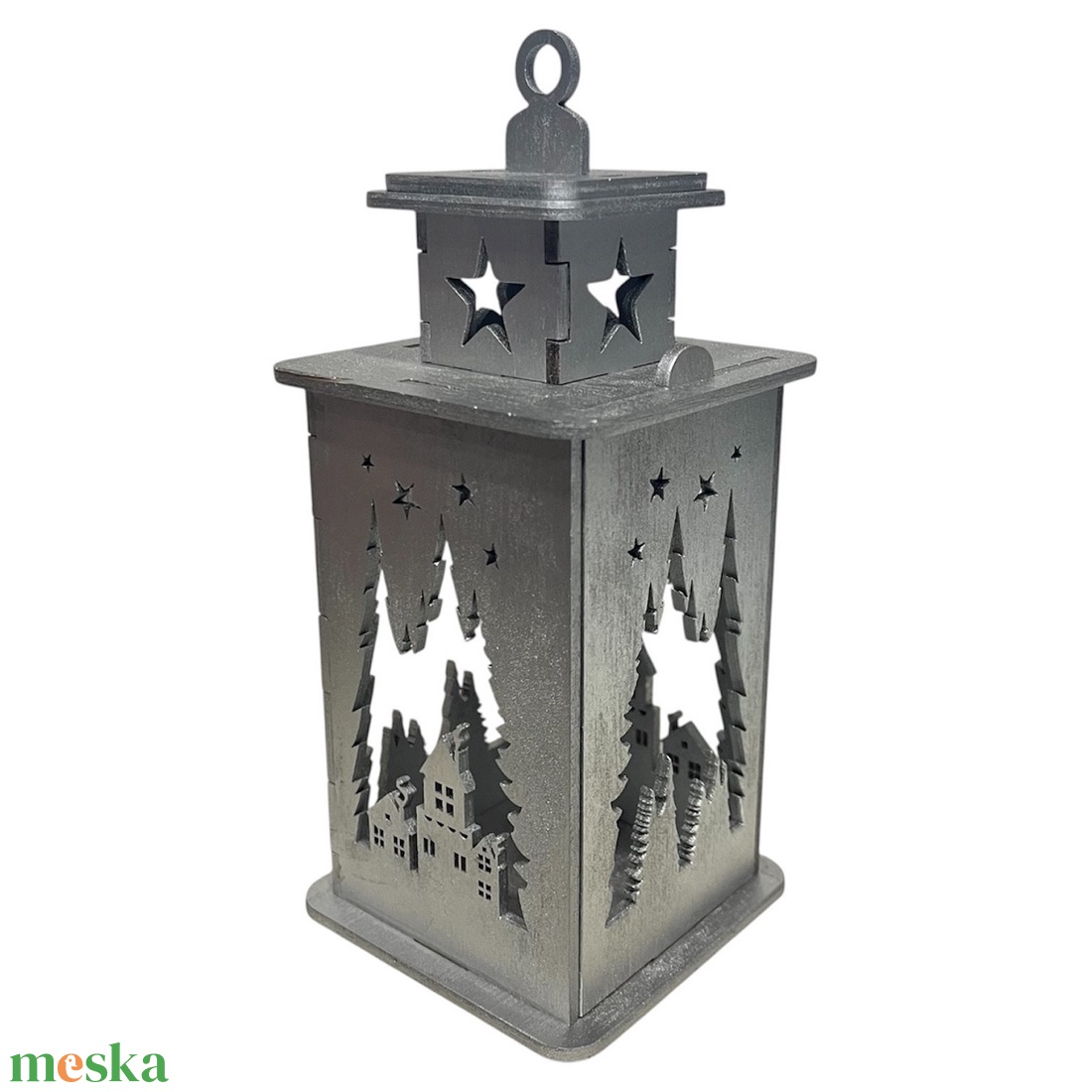 Karácsonyi ezüst mécsestartó  Téli falumotívummal - karácsony - karácsonyi lakásdekoráció - ünnepi asztaldekoráció - Meska.hu