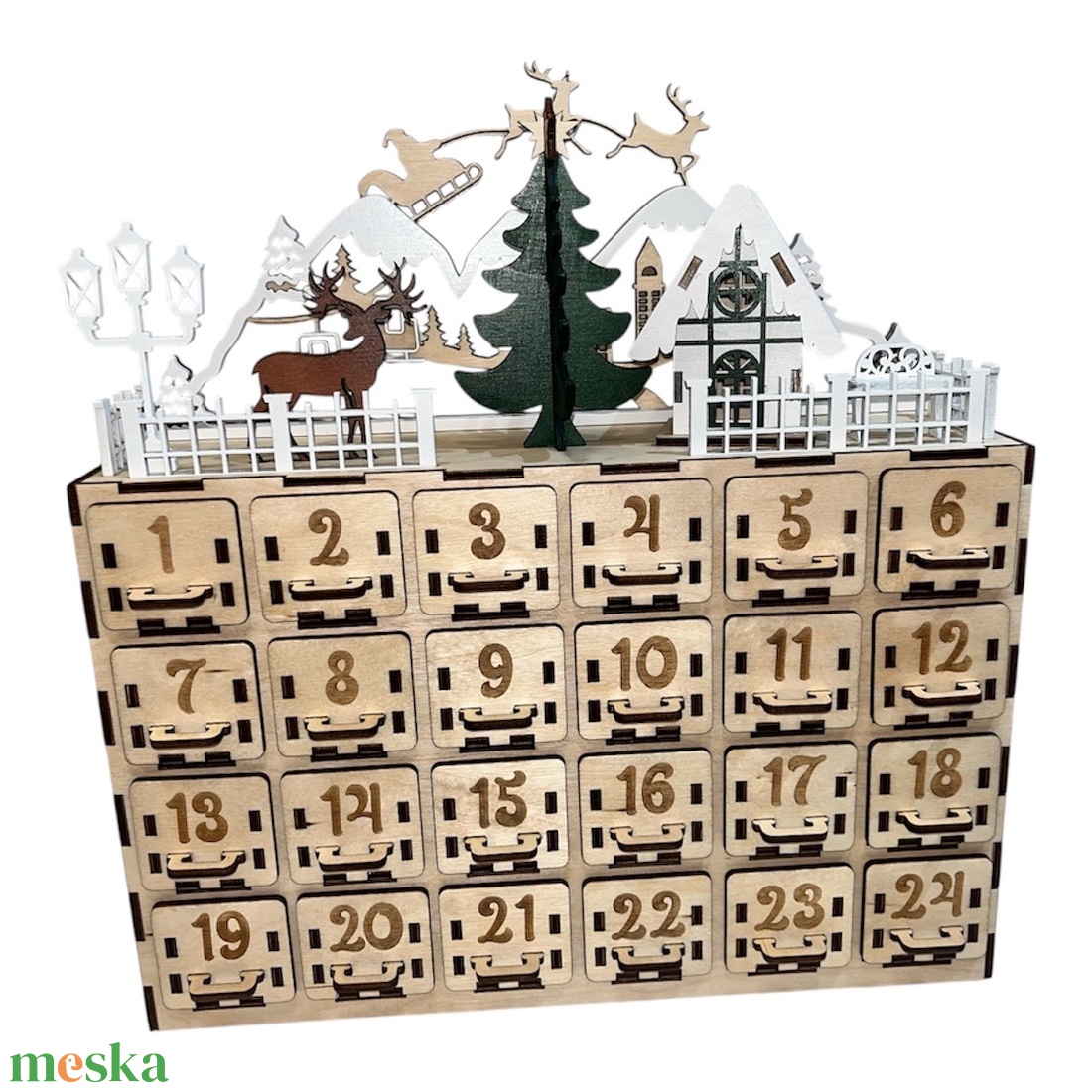 Mikulásos Fa Adventi Kalendárium Rénszarvasokkal  24 Fiókos Karácsonyi Dekor - karácsony - karácsonyi lakásdekoráció - ünnepi asztaldekoráció - Meska.hu