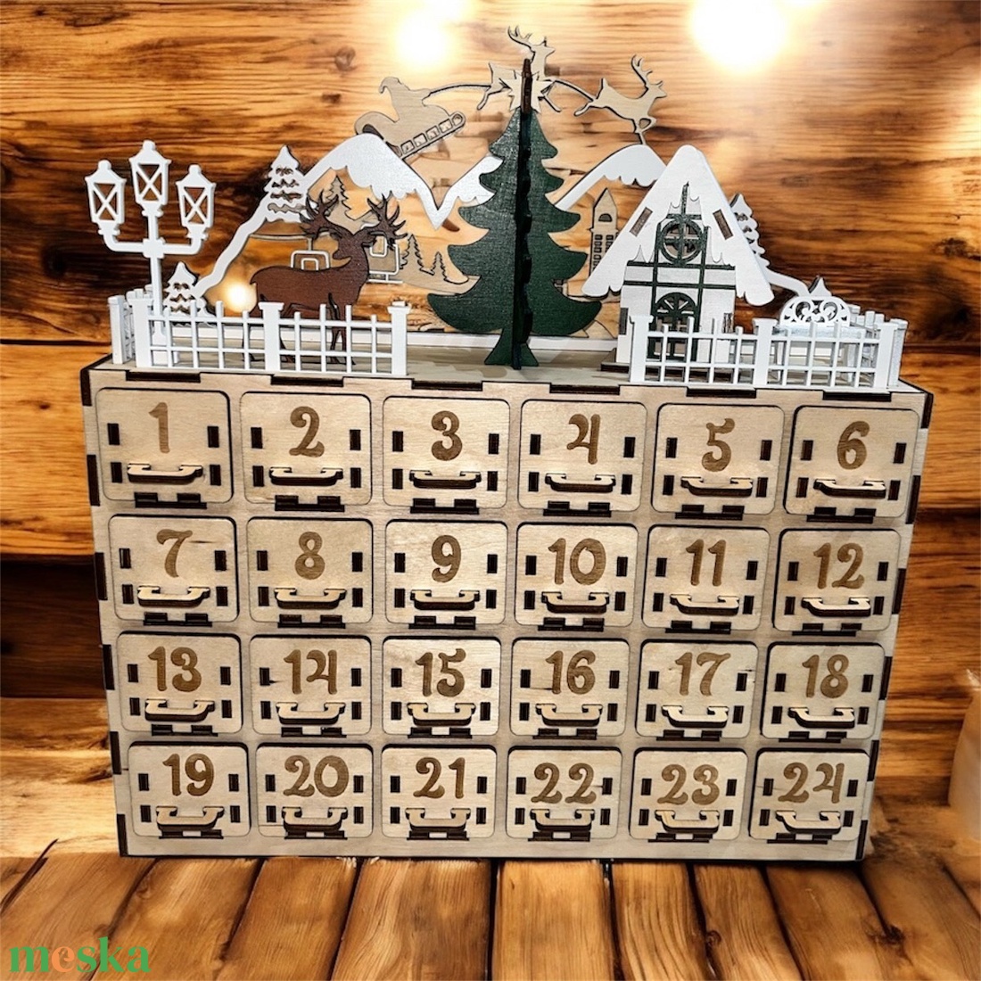 Mikulásos Fa Adventi Kalendárium Rénszarvasokkal  24 Fiókos Karácsonyi Dekor - karácsony - karácsonyi lakásdekoráció - ünnepi asztaldekoráció - Meska.hu