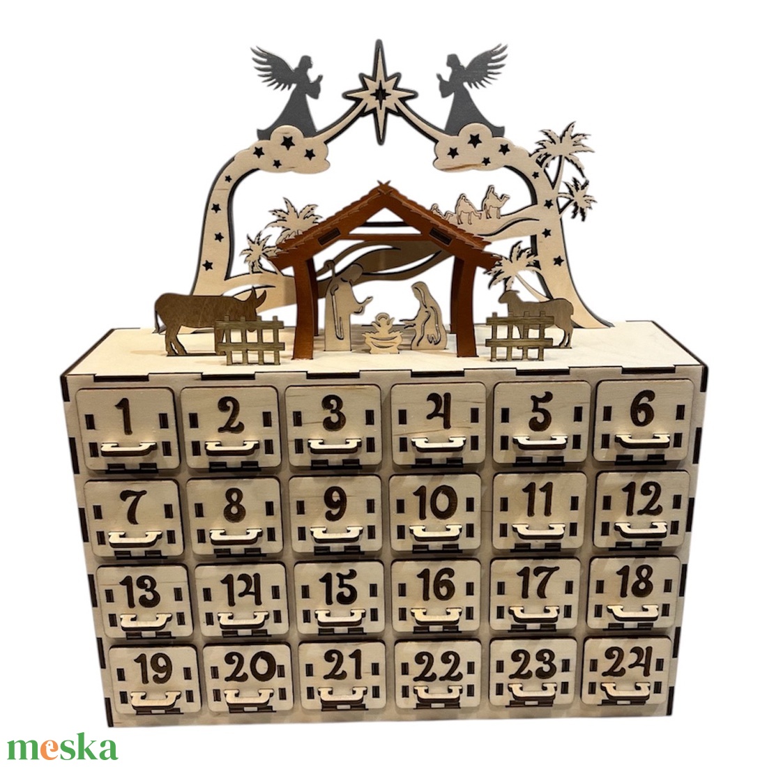 Angyalos Fa Adventi Kalendárium Betlehemes Díszítéssel  24 Fiókos - karácsony - karácsonyi lakásdekoráció - ünnepi asztaldekoráció - Meska.hu