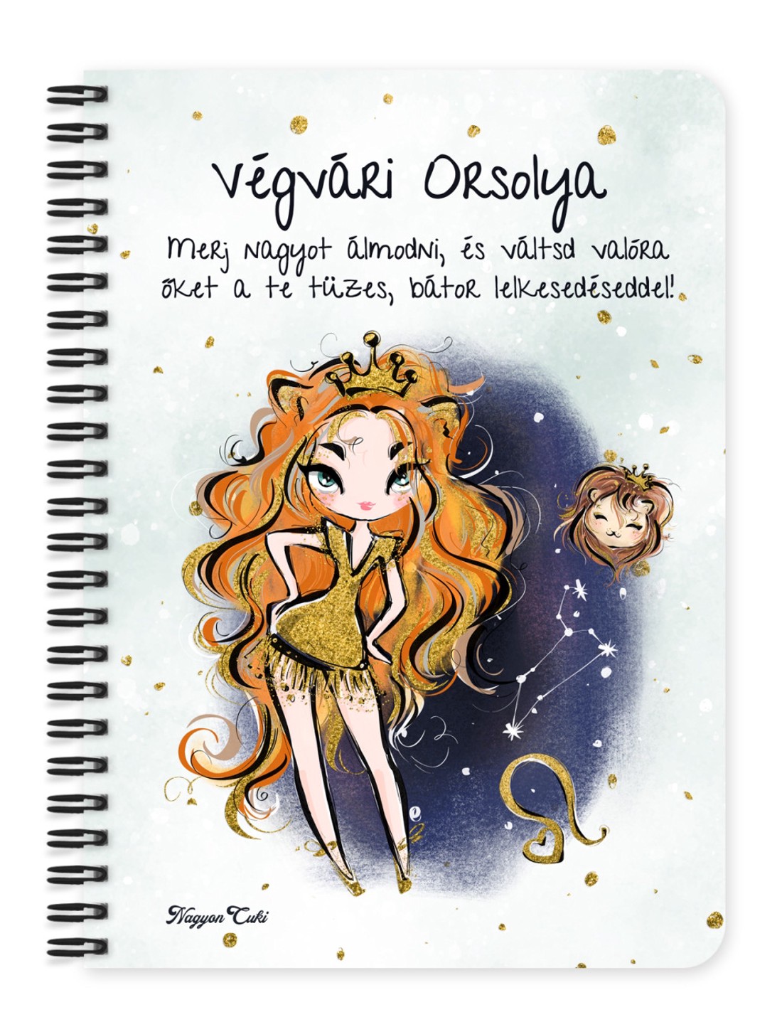 Személyre szabható - Vörös hajú Csini Oroszlán lány mintás A5-ös füzet - otthon & életmód - papír, írószer - jegyzetfüzet & napló - Meska.hu