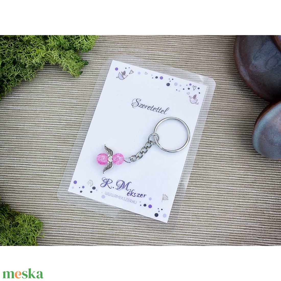 Szeretettel rózsaszín angyal medálos kulcstartó - táska & tok - kulcstartó & táskadísz - kulcstartó - Meska.hu
