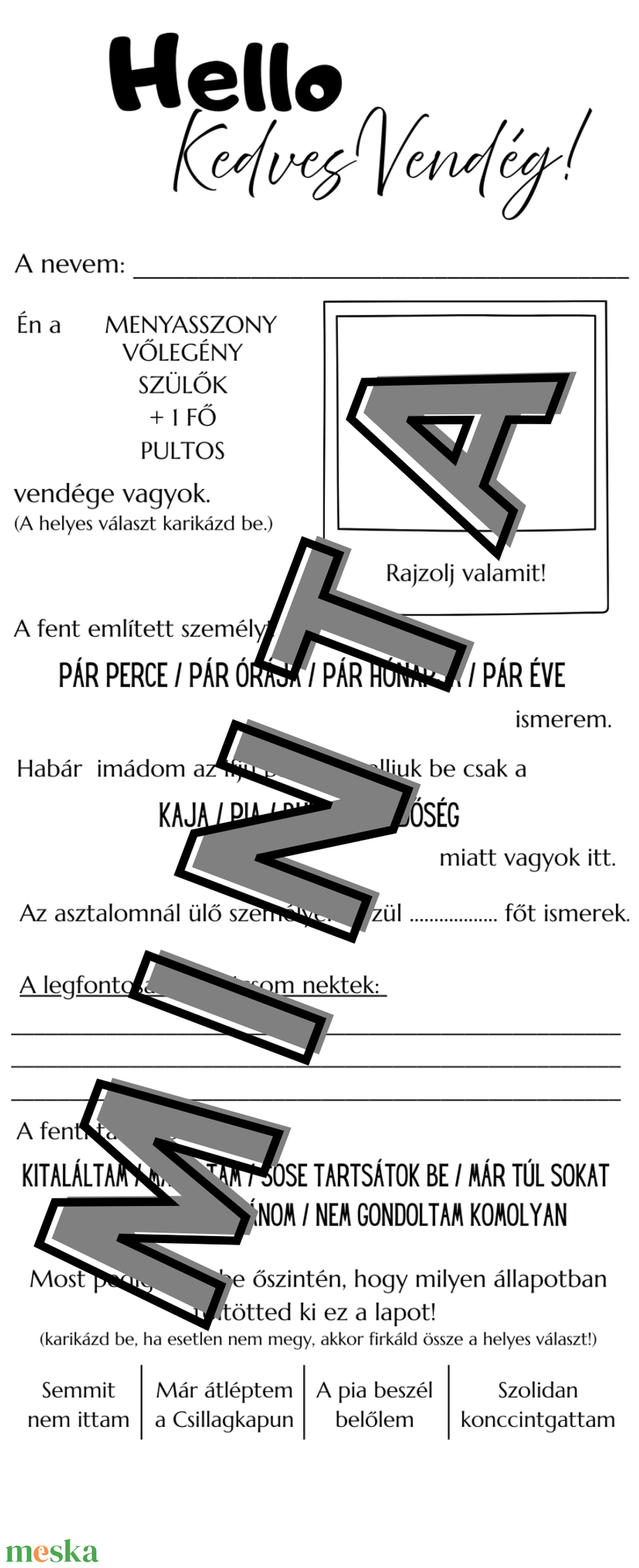 Esküvői vicces vendég kérdőív - esküvő - emlék & ajándék - köszönőajándék - Meska.hu