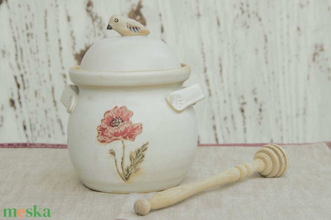 Mézescsupor - pipacs - otthon & életmód - konyhafelszerelés, tálalás - konyhai tárolás - méz & vajtartó - Meska.hu