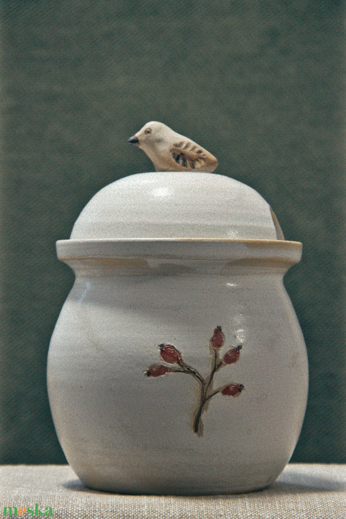 Mézescsupor csipkebogyóval és madárka fogantyúval - otthon & életmód - konyhafelszerelés, tálalás - konyhai tárolás - méz & vajtartó - Meska.hu