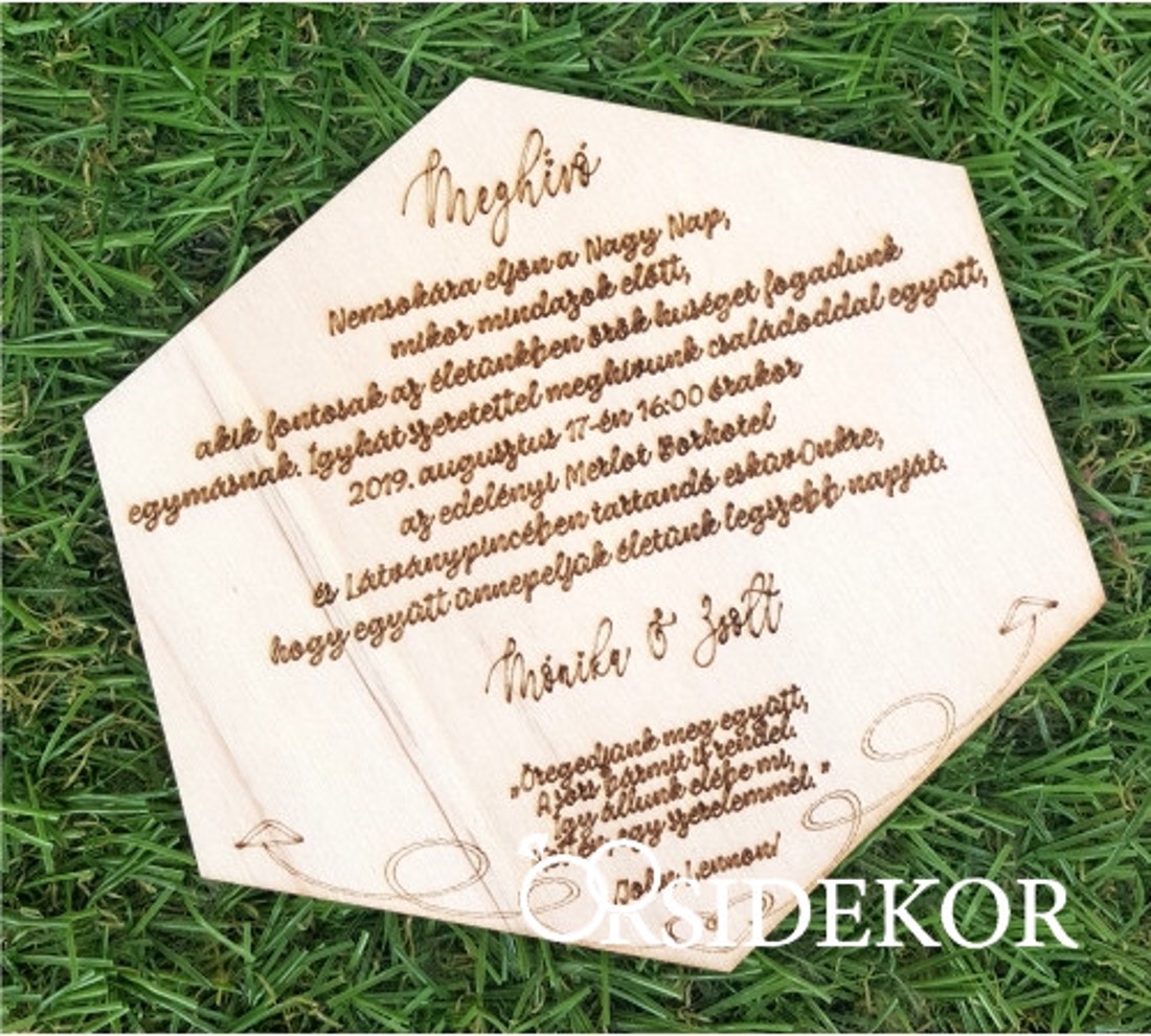 Esküvői meghívó fából - hatszög forma - esküvő - meghívó & kártya - meghívó - Meska.hu