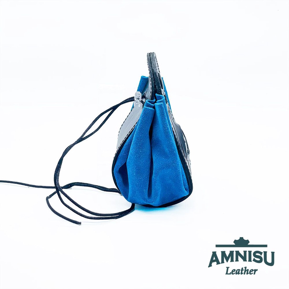 Fekete - világoskék sárkányszemes bőr 2in1 szütyő és kockatálca - Ryen - játék & sport - szerepjáték - Meska.hu