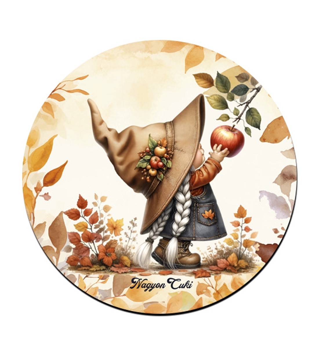 Őszi manó lány és az alma mintás bögre alátét -  - Meska.hu
