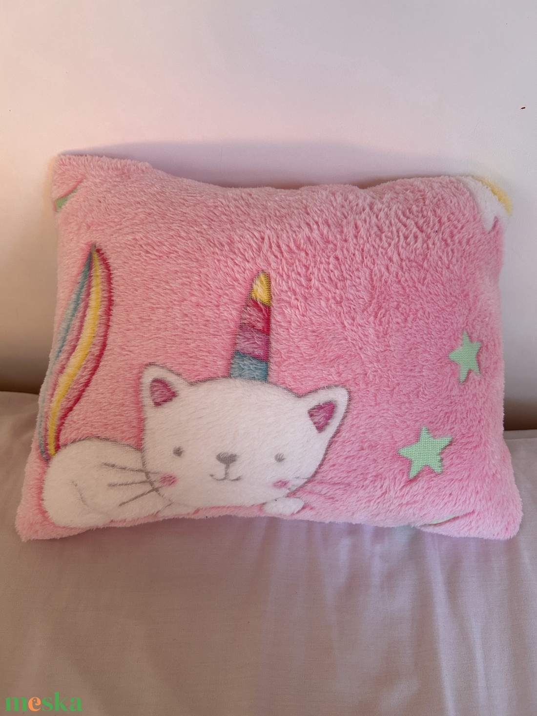 Világítós unikornis cica párna - baba - mama - babaszoba dekoráció - gyerek díszpárna - Meska.hu