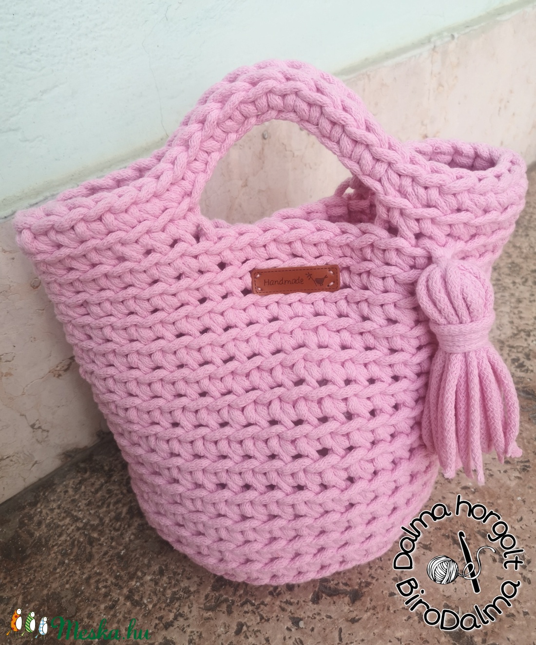 Horgolt tote bag- púder rózsaszín  -  - Meska.hu
