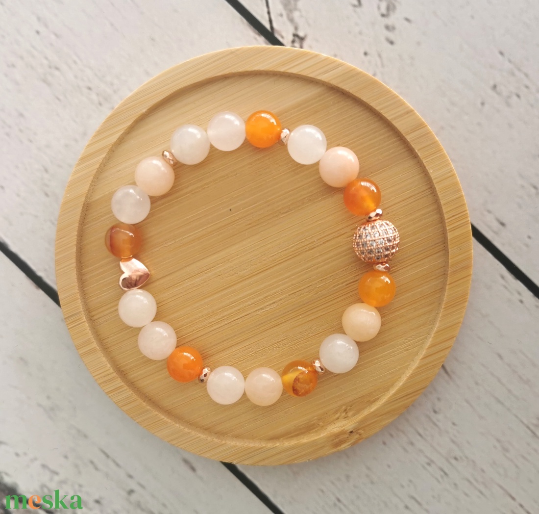 Aventurin - narancs achát ásványkarkötő rosegold cirkónia dísszel - ékszer - karkötő - gyöngyös karkötő - Meska.hu Aventurin - narancs achát ásványkarkötő rosegold cirkónia dísszel - ékszer - karkötő - gyöngyös karkötő - Meska.hu