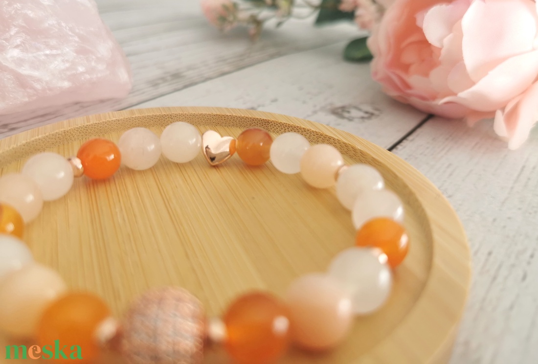 Aventurin - narancs achát ásványkarkötő rosegold cirkónia dísszel - ékszer - karkötő - gyöngyös karkötő - Meska.hu Aventurin - narancs achát ásványkarkötő rosegold cirkónia dísszel - ékszer - karkötő - gyöngyös karkötő - Meska.hu
