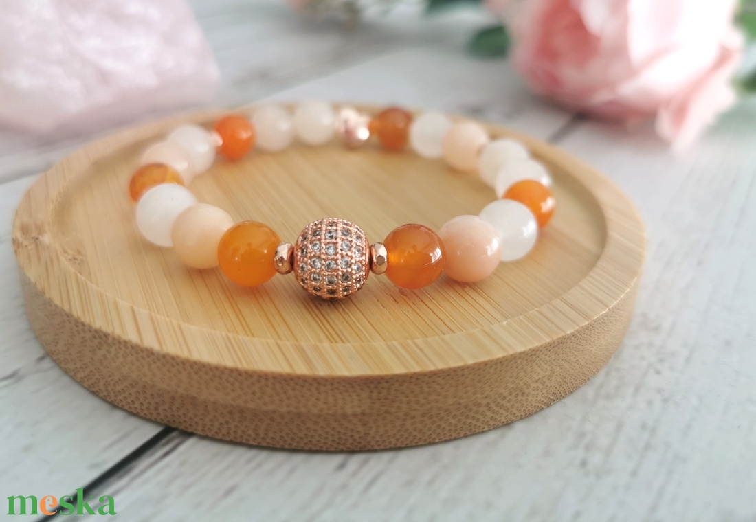 Aventurin - narancs achát ásványkarkötő rosegold cirkónia dísszel - ékszer - karkötő - gyöngyös karkötő - Meska.hu Aventurin - narancs achát ásványkarkötő rosegold cirkónia dísszel - ékszer - karkötő - gyöngyös karkötő - Meska.hu