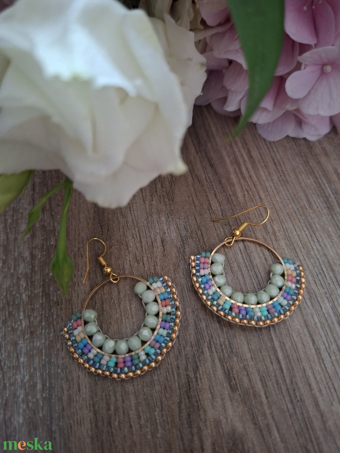 Miyuki gyöngyökből készült fülbevaló  - ékszer - fülbevaló - fülékszer - Meska.hu