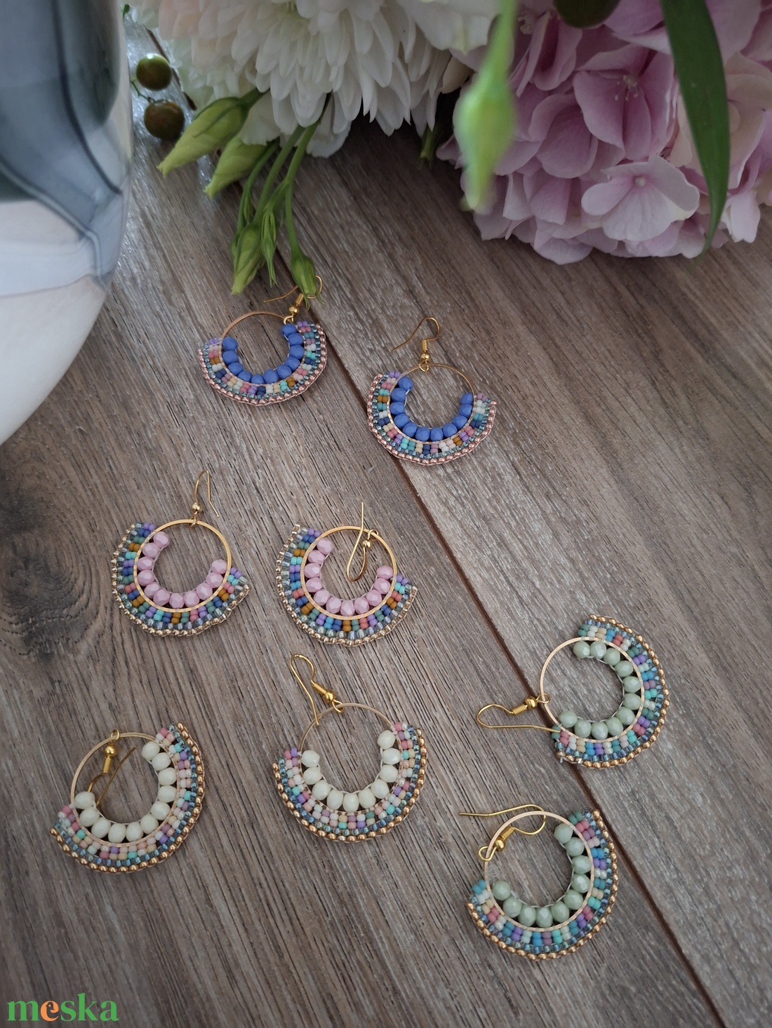 Miyuki japán üveggyöngyökből készült fülbevaló  - ékszer - fülbevaló - fülékszer - Meska.hu