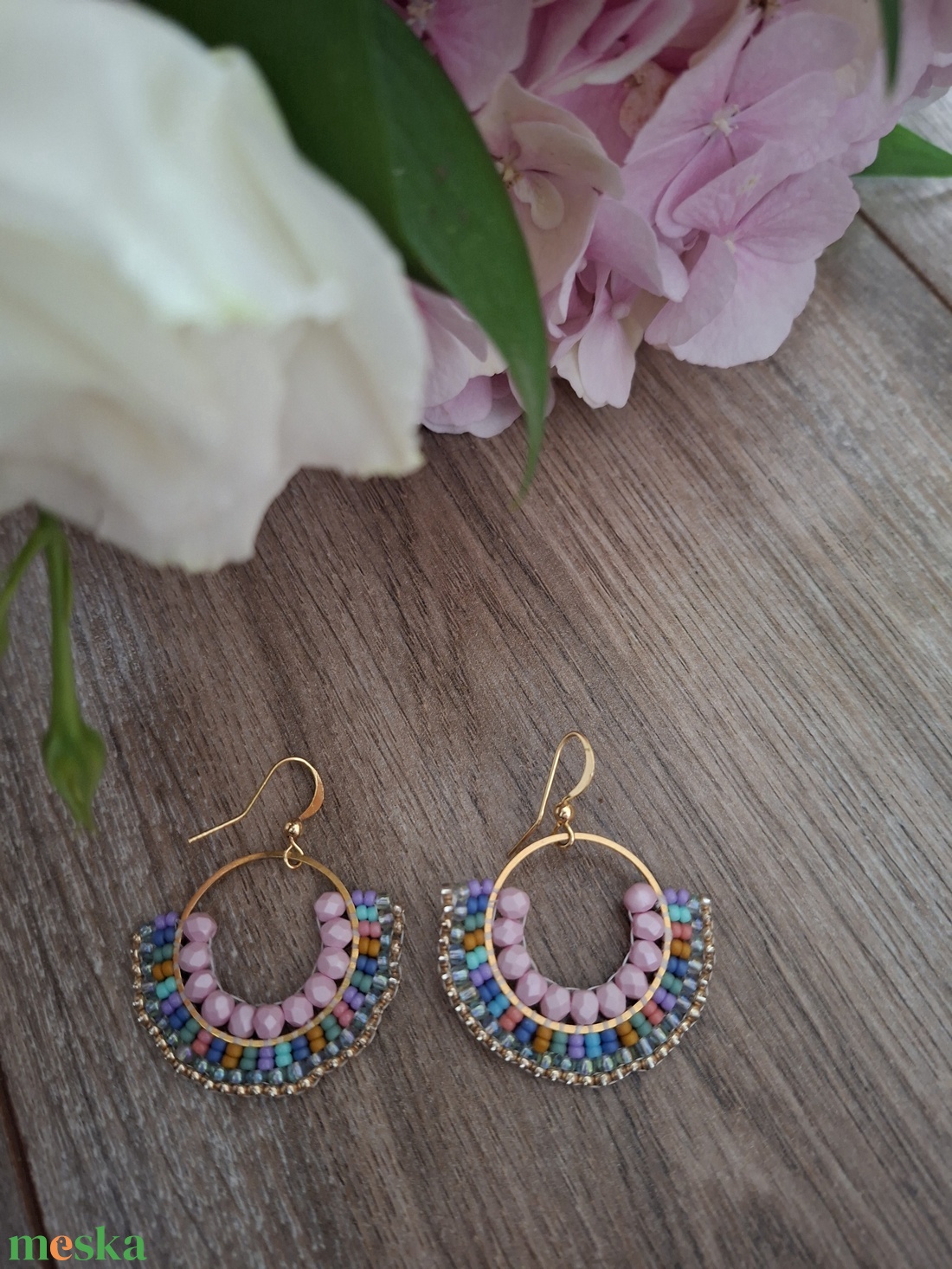 Miyuki japán üveggyöngyökből készült fülbevaló  - ékszer - fülbevaló - fülékszer - Meska.hu