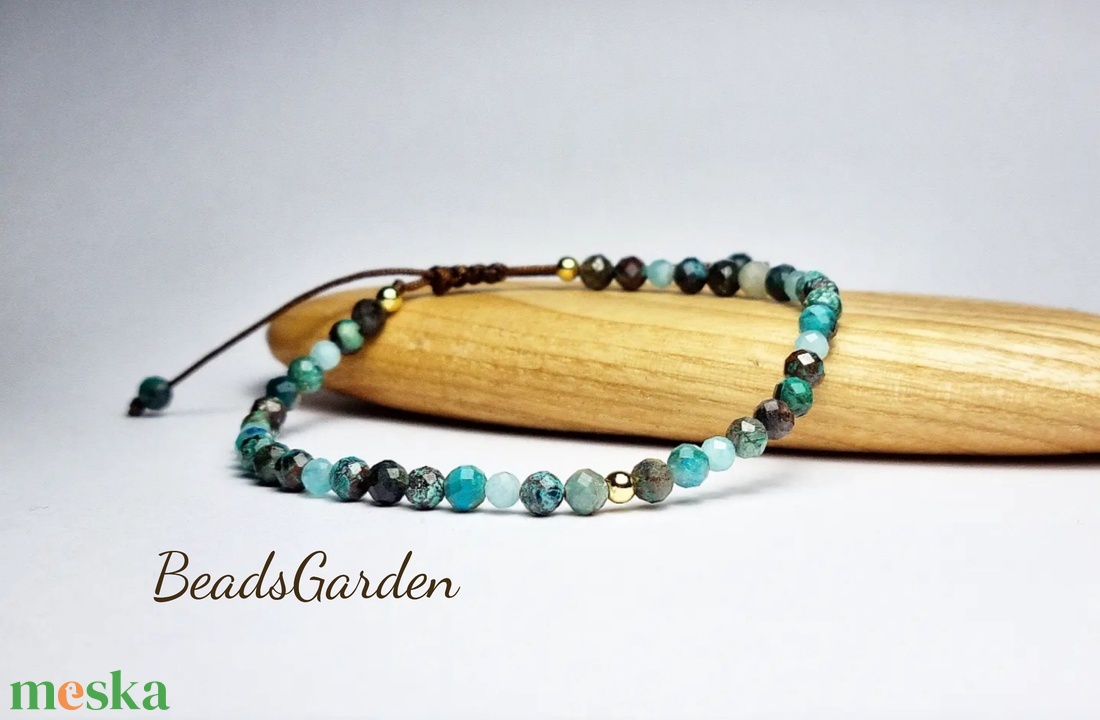 Krizokolla/Amazonit csúszócsomós karkötő - ékszer - karkötő - gyöngyös karkötő - Meska.hu