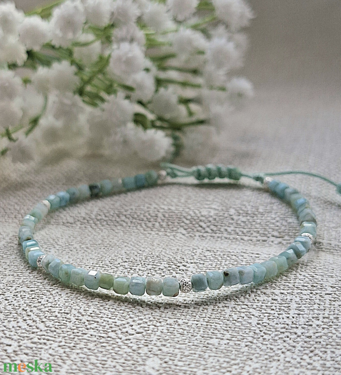 Larimar karkötő, ezüst golyókkal - ékszer - karkötő - gyöngyös karkötő - Meska.hu