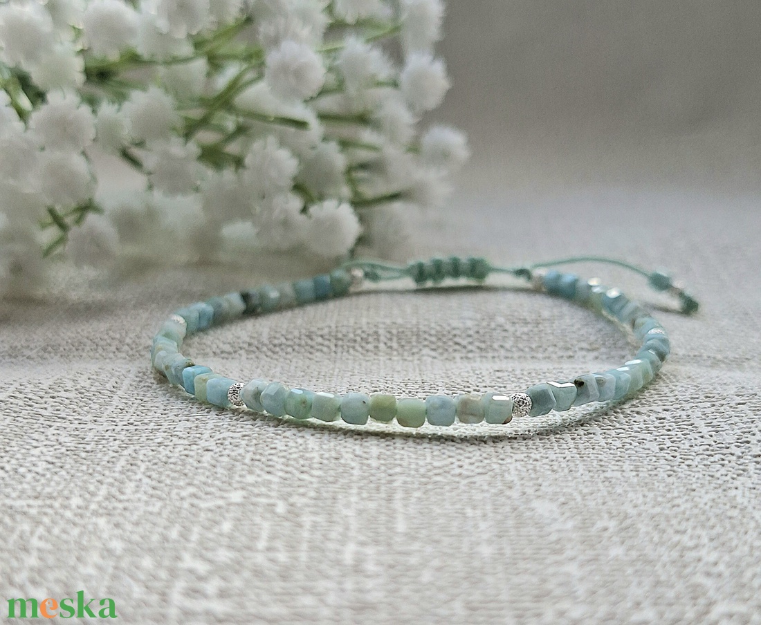 Larimar karkötő, ezüst golyókkal - ékszer - karkötő - gyöngyös karkötő - Meska.hu