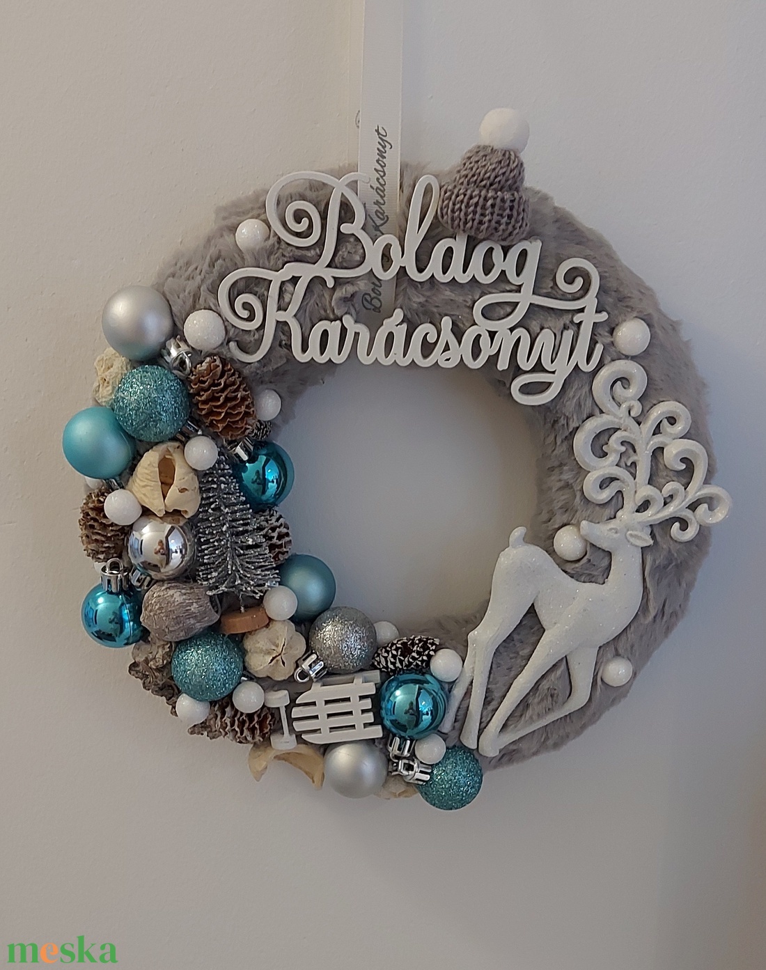 Szürke-türkiz karácsonyi ajtókopogtató - karácsony - adventi díszek - adventi ajtódísz - Meska.hu Szürke-türkiz karácsonyi ajtókopogtató - karácsony - adventi díszek - adventi ajtódísz - Meska.hu