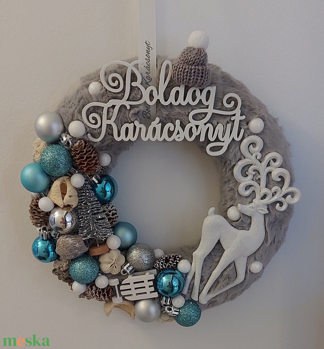 Szürke-türkiz karácsonyi ajtókopogtató - karácsony - adventi díszek - adventi ajtódísz - Meska.hu Szürke-türkiz karácsonyi ajtókopogtató - karácsony - adventi díszek - adventi ajtódísz - Meska.hu