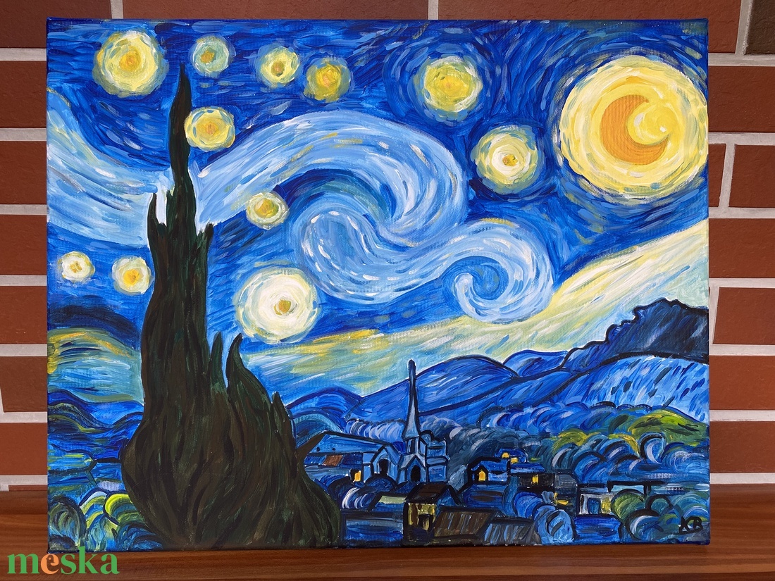 Van Gogh-Csillagos éj inspiráció-falikép - művészet - festmény - akril - Meska.hu Van Gogh-Csillagos éj inspiráció-falikép - művészet - festmény - akril - Meska.hu