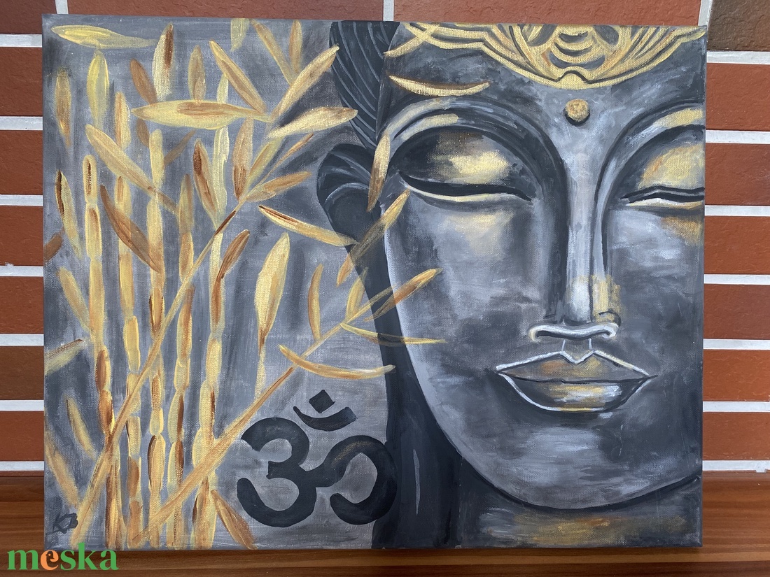 Buddha arany bambusszal 40x50 cm-es akril festmény - művészet - festmény - akril - Meska.hu