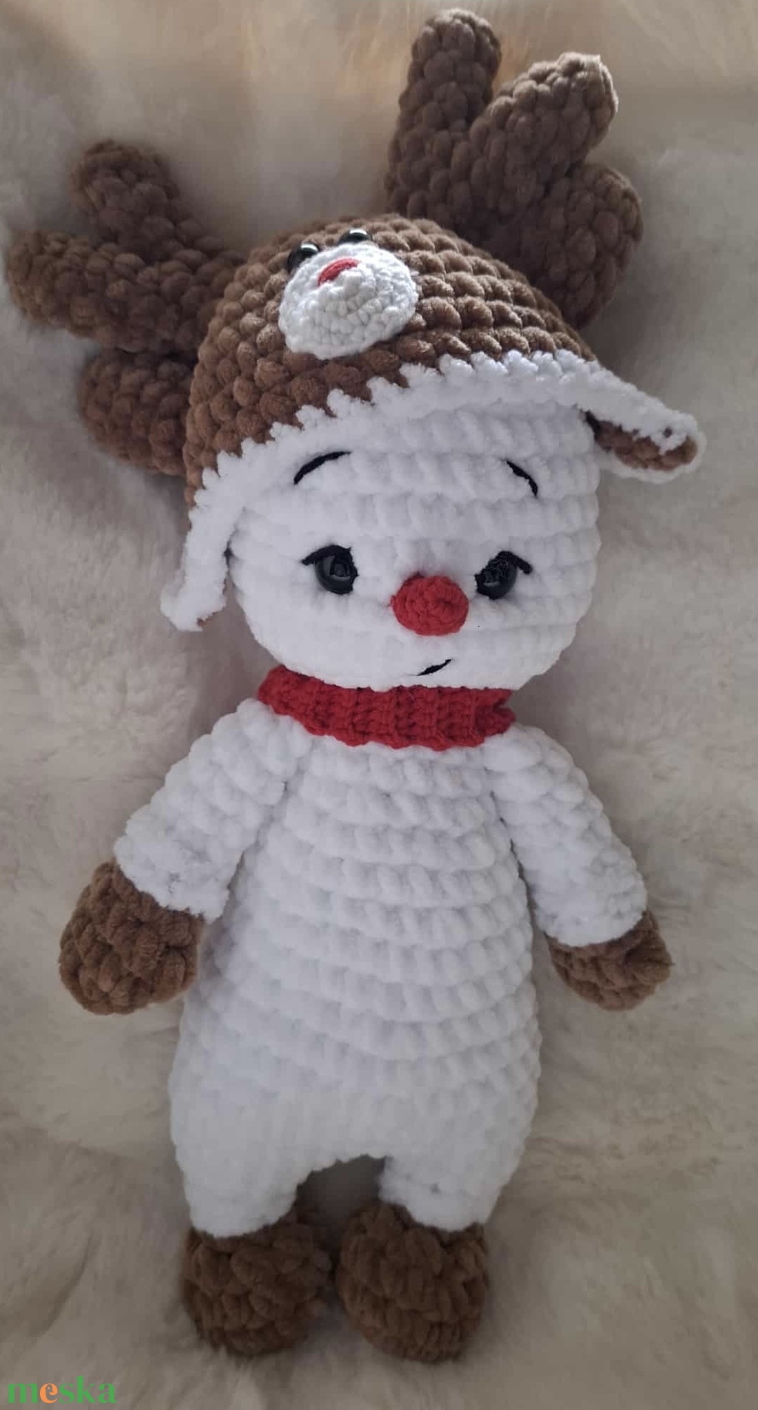 Horgolt plüss hóember rénszarvasos sapiban - játék & sport - plüssállat & játékfigura - más figura - Meska.hu