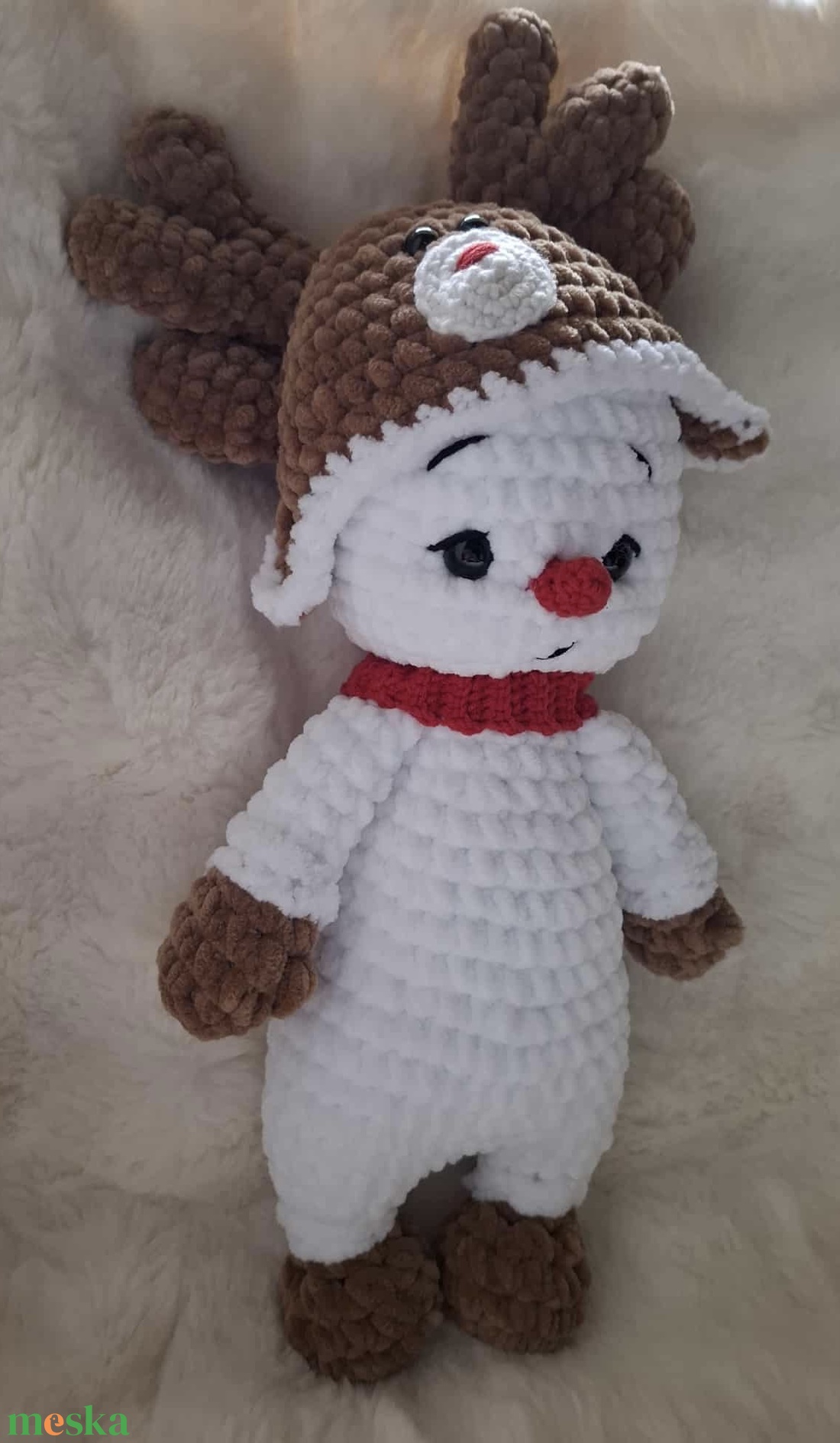 Horgolt plüss hóember rénszarvasos sapiban - játék & sport - plüssállat & játékfigura - más figura - Meska.hu