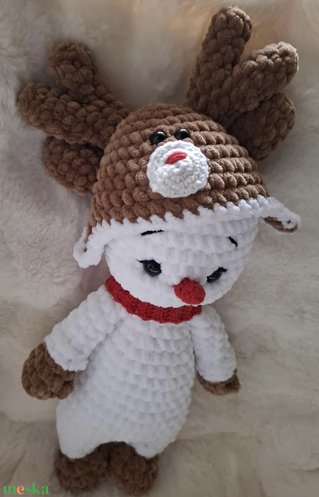 Horgolt plüss hóember rénszarvasos sapiban - játék & sport - plüssállat & játékfigura - más figura - Meska.hu