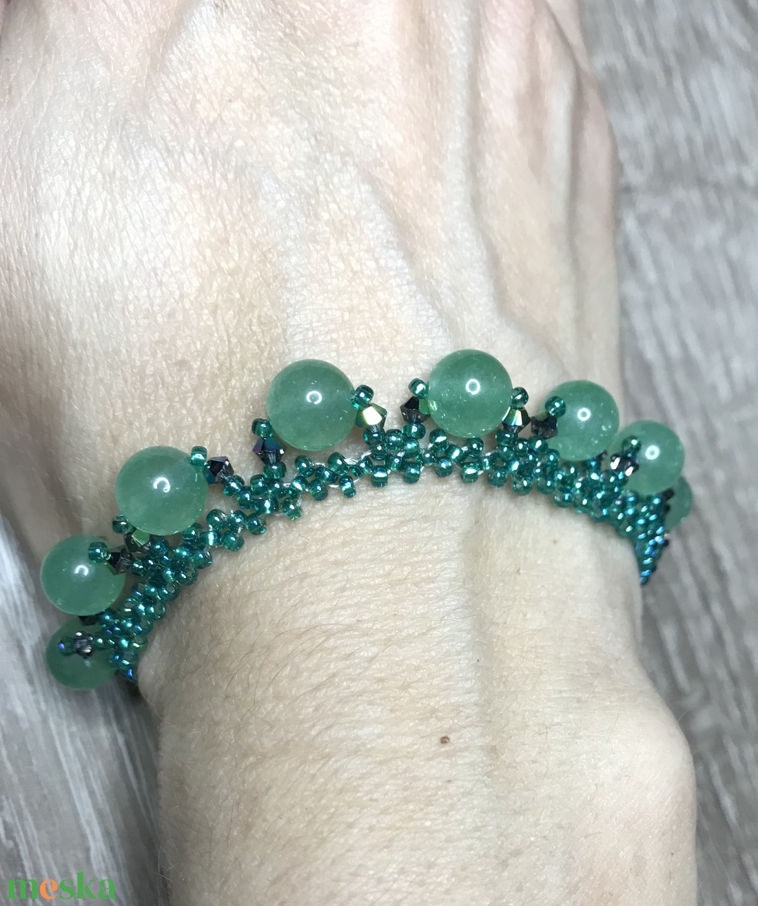 Jade Swarovski Miyuki egyedi kézzel készített különleges karkötő - ékszer - karkötő - Meska.hu