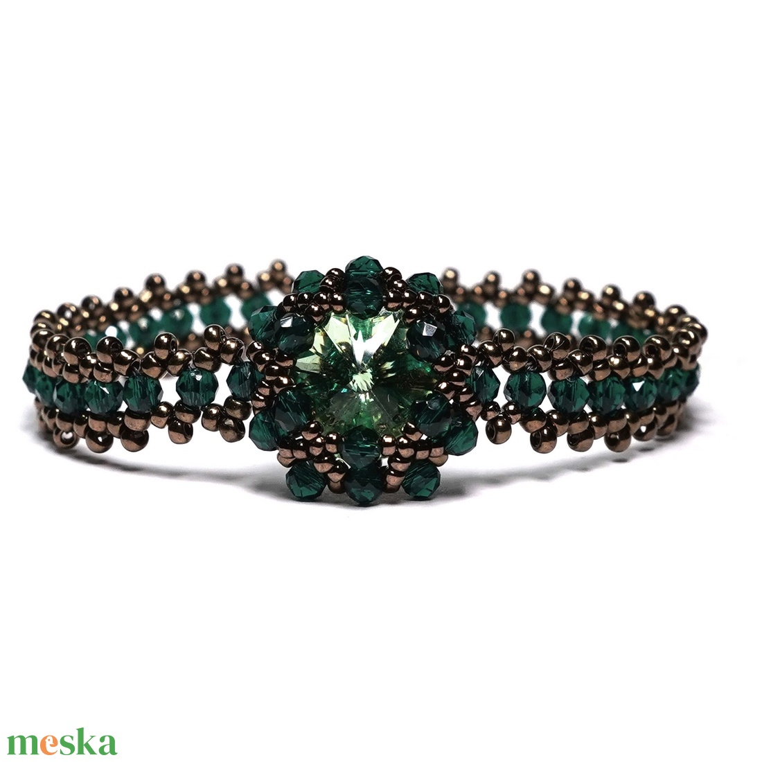 Swarovski Green egyedi különleges ékszer 925 ezüst lánccal - ékszer - karkötő - gyöngyös karkötő - Meska.hu