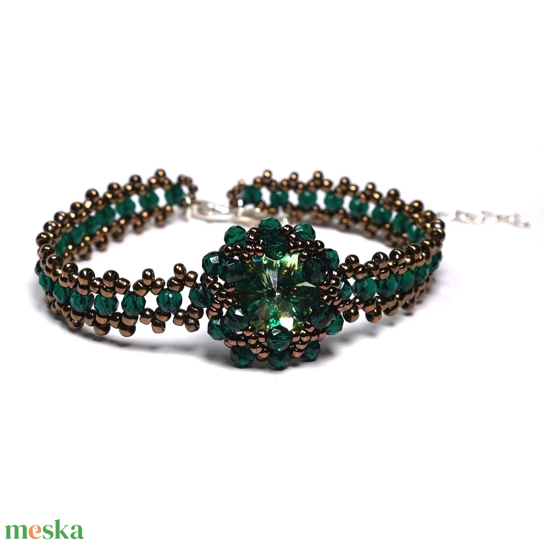 Swarovski Green egyedi különleges ékszer 925 ezüst lánccal - ékszer - karkötő - gyöngyös karkötő - Meska.hu